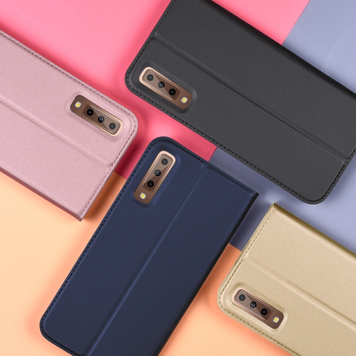 Роскошный кожаный флип чехол для Samsung Galaxy A7 A9 2018 с отделениями карт откидной