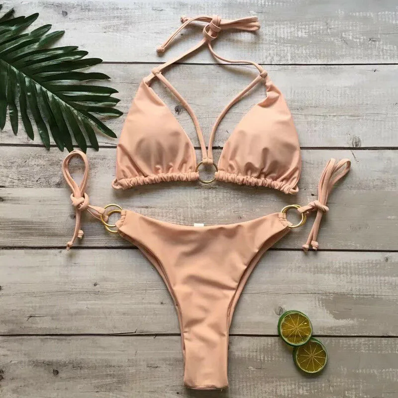 Женский купальник-бикини с пуш-ап на завязках подкладкой для пляжа бассейна