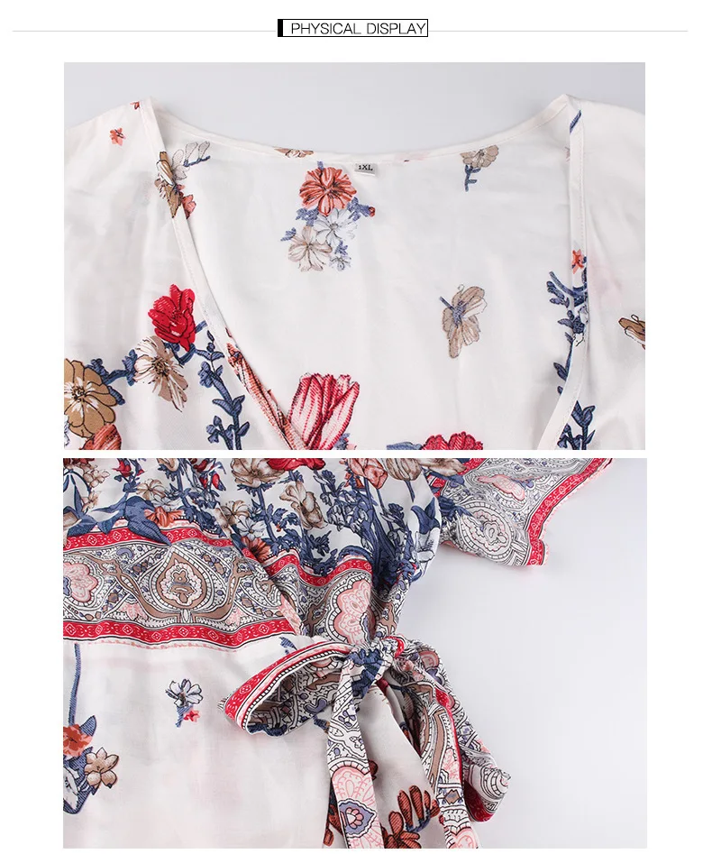 Женское повседневное пляжное платье Boho белое с коротким рукавом и цветочным
