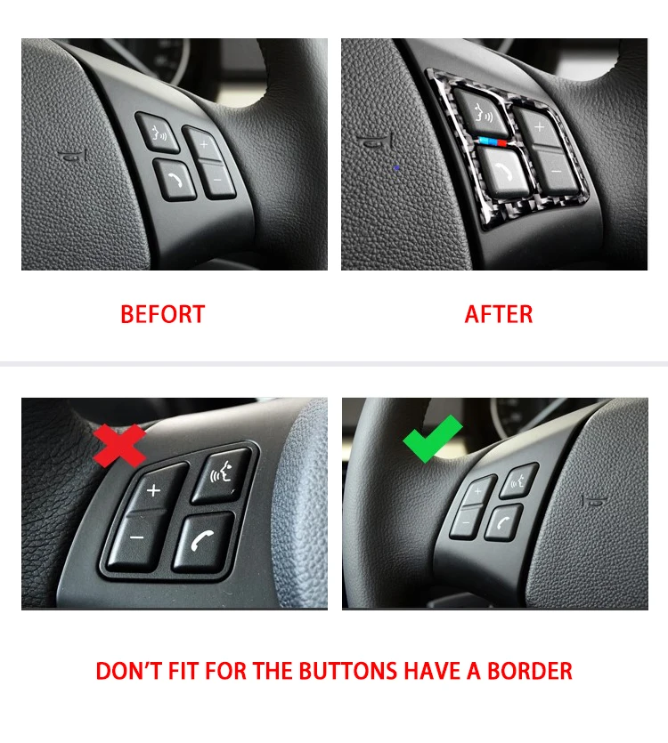 

For BMW 3 Series E90 2005 2006 2007 2008 2009 2010 2011 2012 Carbon Fiber Steering Wheel Buttons Cover Trim