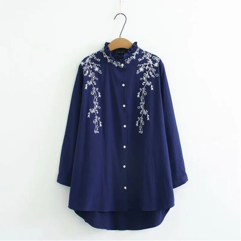 [DEAT] 2020 spring New Arrival Fashion Ruffled Embroidery Casual Irregular Hem Single Breasted Women Shirt Lady Blouse KB702 | Женская