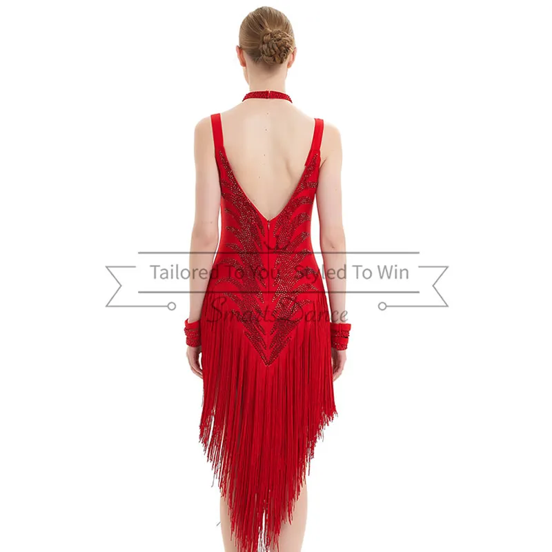 Красные платья для латиноамериканских выступлений лучший топ бахрома кисточки