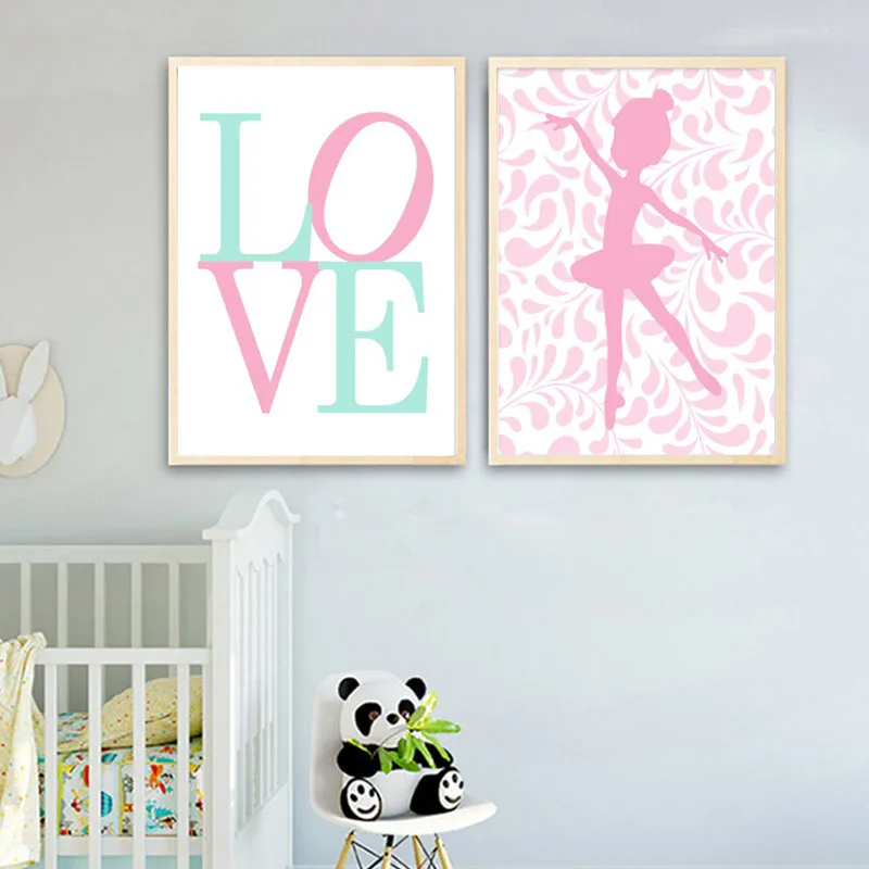 Baby Girl Nursery Ballerina Art Print Cartoon Canvas Painting Nordic Poster Wall Pictures Kids Room Decor Living Decoration | Дом и сад