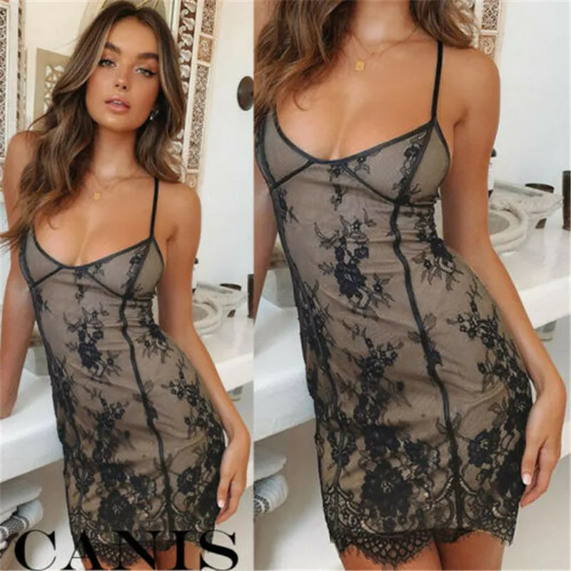 Women's Bandage Bodycon Sleeveless Evening Party Sexy Lace Spaghetti Strap printed Short Mini Dress | Женская одежда