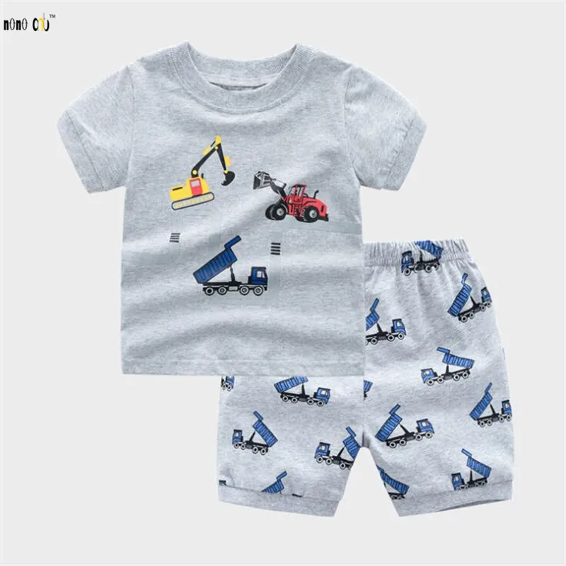 Kids Sport Suit Boy Clothes Set Summer Short Sleeve Cartoon Printed Child Clothing Outfit 2 pcs Tracksuit 3 4 5 6 7 Years | Детская