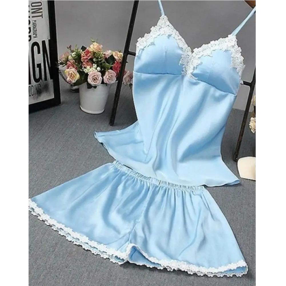 2 шт. летнее женское сексуальное атласное кружевное нижнее белье без рукавов Babydoll