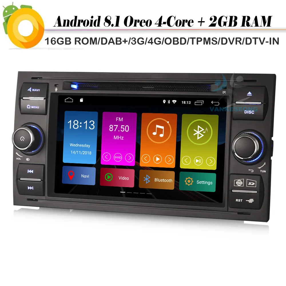 Четырехъядерный Android 8 1 Авторадио автомобильный стерео DAB + DVD WiFi 4G DVT IN