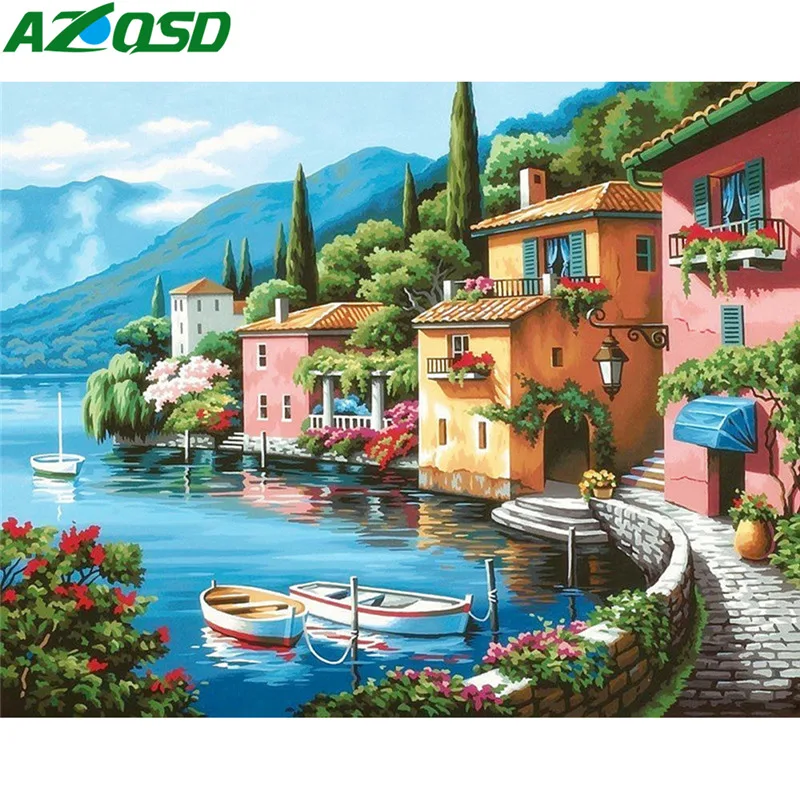 Azqsd полностью круглое сверло Алмазная вышивка распродажа пейзаж украшение для дома ручной работы алмазная живопись декоративная вышивка крестом, подарок