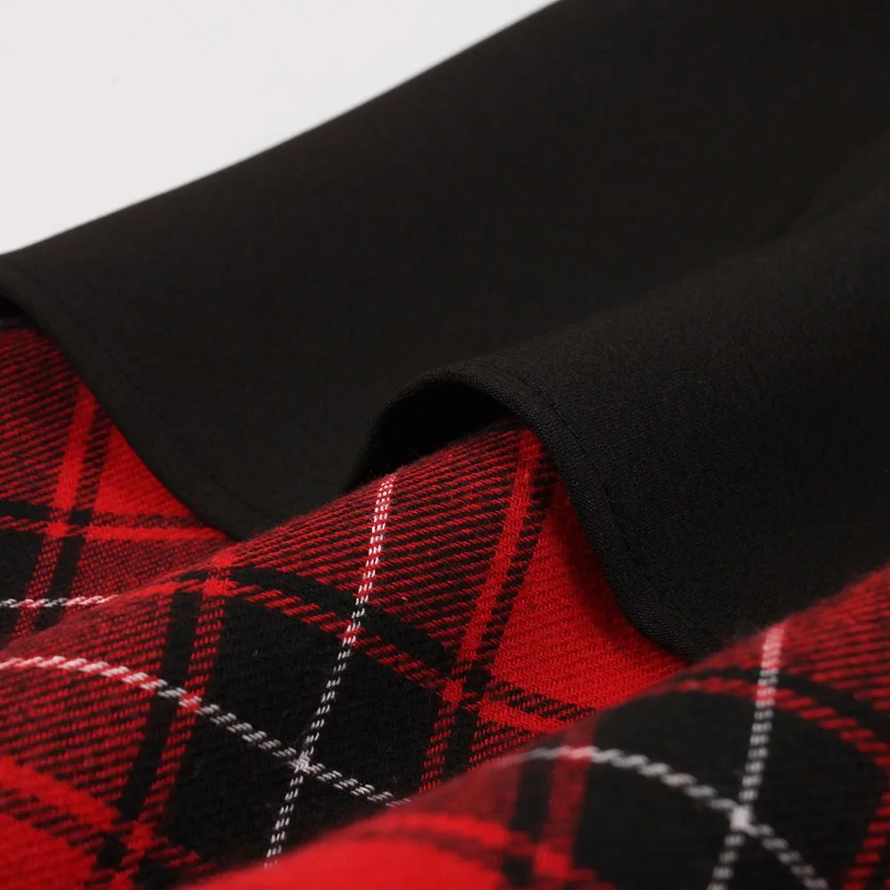 Vintage Dresses Women Patchwork Plaid Asymmetric Hem Elegant Club Casual Black Street Rockabilly Swing Chic Female Sexy Dress | Женская