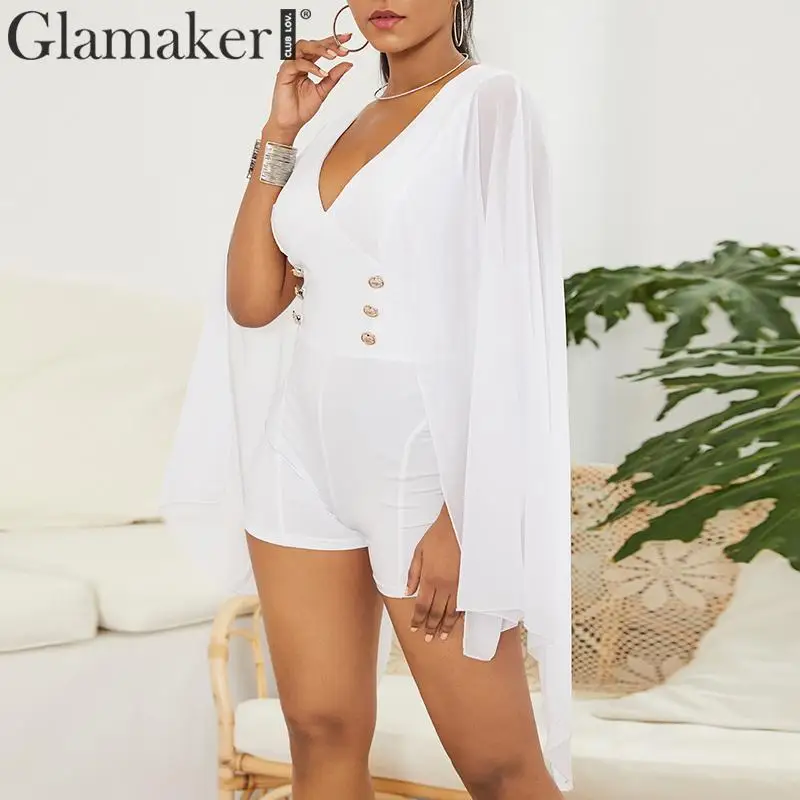 Glamaker шифоновый облегающий короткий комбинезон с рукавом летучая мышь v образным