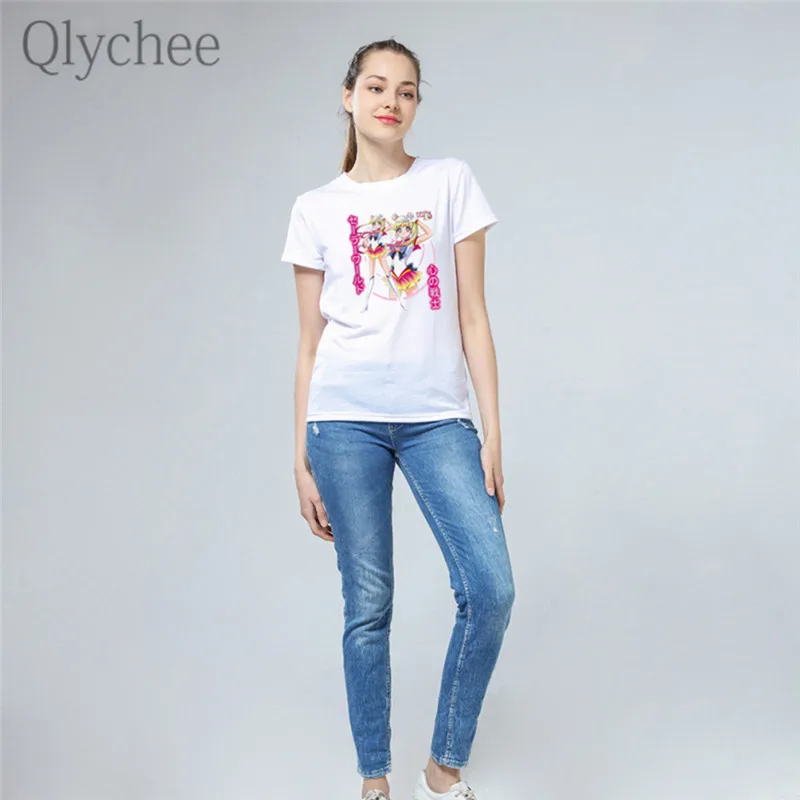 Qlychee японская аниме Сейлор Мун печать мультфильм женские футболки повседневные