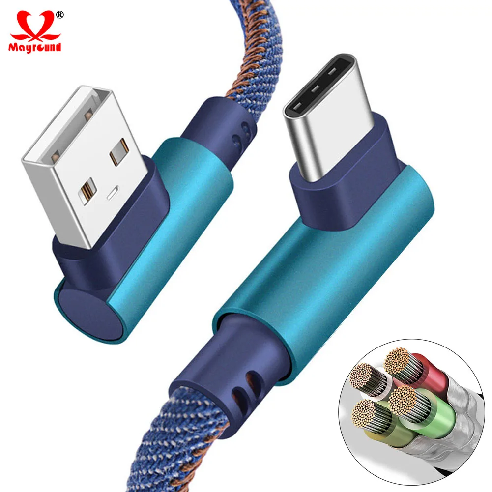 Mayround USB C Тип C Зарядное устройство быстрой зарядки 90 ° кабель для передачи данных для samsung Galaxy S9 S10 Note 9 huawei Коврики 20 Pro LG OnePlus Google