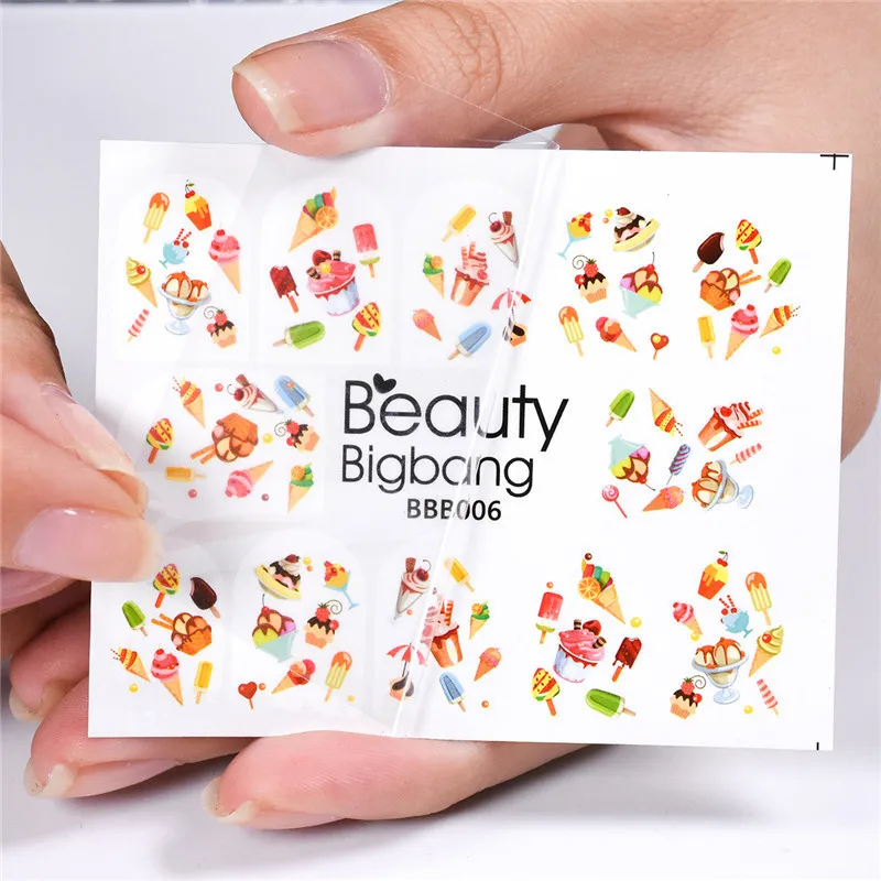 

BeautyBigBang 1 Sheet Ice Cream Cake image Nail Stickers Chocolate design Manicure Nail Art Decoration Water Decals BBB006