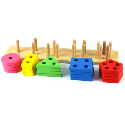 Child Wooden Educational Toys Stacking Blocks Puzzles Shape Color Recognition Geometric Board Birthday Gifts For Kids | Игрушки и хобби