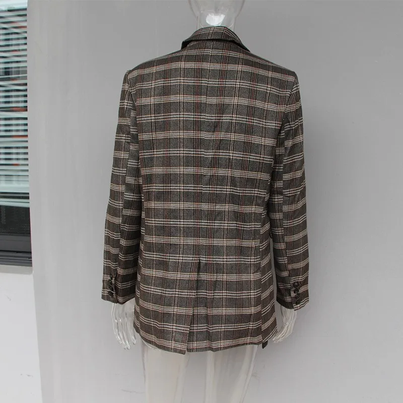 Single Breasted Plaid Jacket Ladies Blazer Female Long Sleeve Knitted Patchwork Coat OL Women Clothes 2019 Spring Outwear Okq110 | Женская
