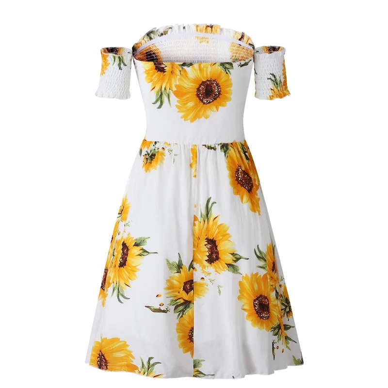 

Summer off shoulder short sleeve floral print dress Lotus Leaf Edge draped sweet boho beach dresses Vestido De Verao ey*