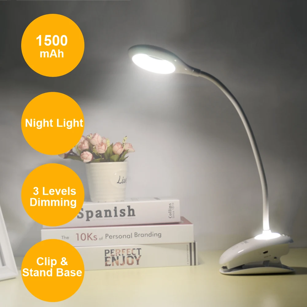 Led Clip Flexible Desk Lamp With Night Light Moderntouch Switch Dimmer Rechargeable 18650 Battery Usb Table Lamps | Лампы и освещение