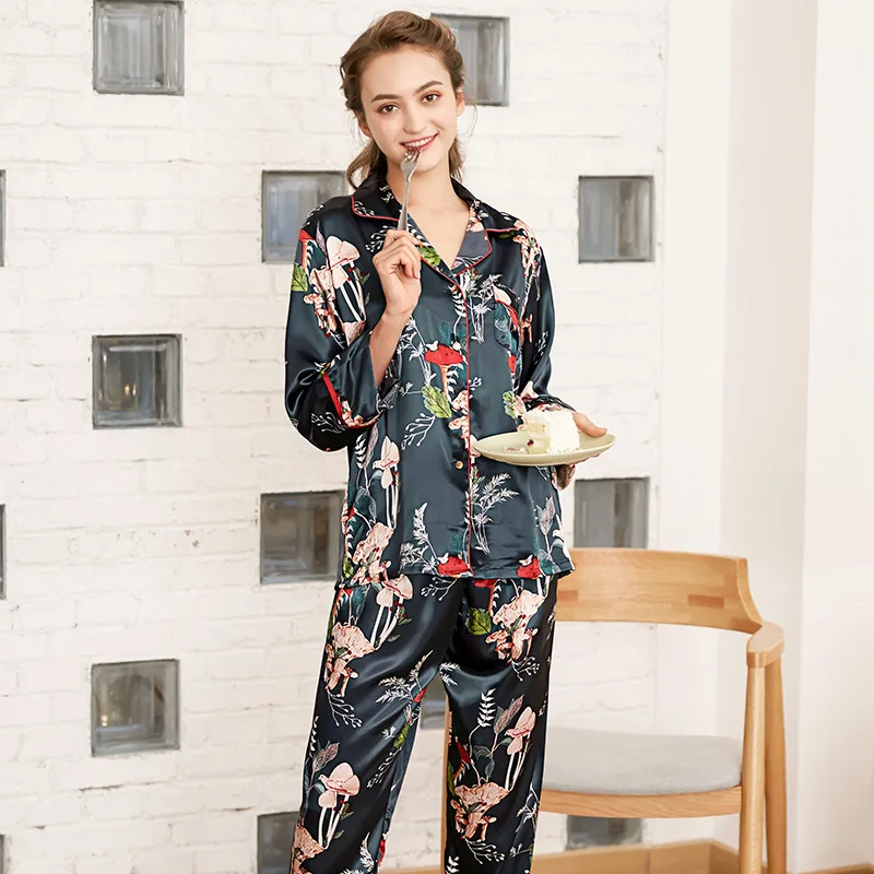 2019 pyjamas women Silk Pajamas Ms. Season Long-Sleeve Trousers Home Service Two Piece Set sleep &amp lounge pajama sets | Женская