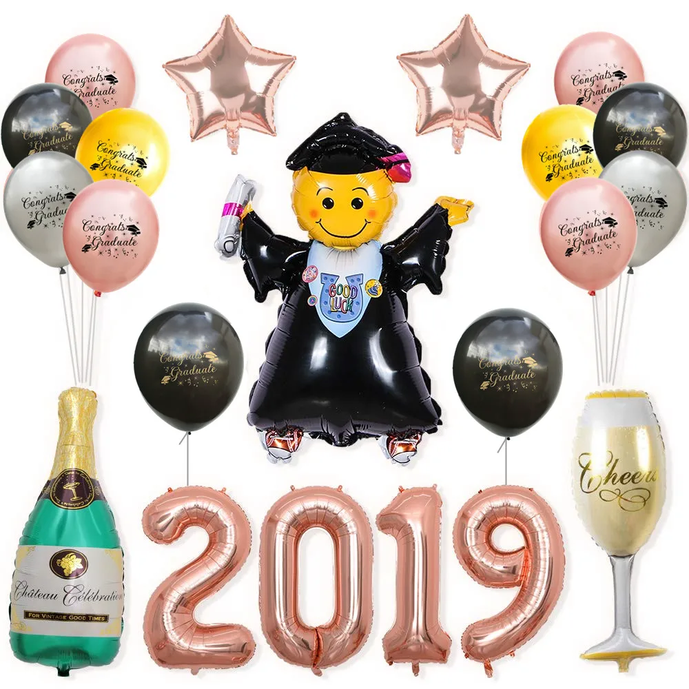 

ZLJQ 10 / 15 PCs Graduation Party Confetti Balloons Black Graduation Cap Garland Wedding Grad Party Decoration Air Ball Supplies