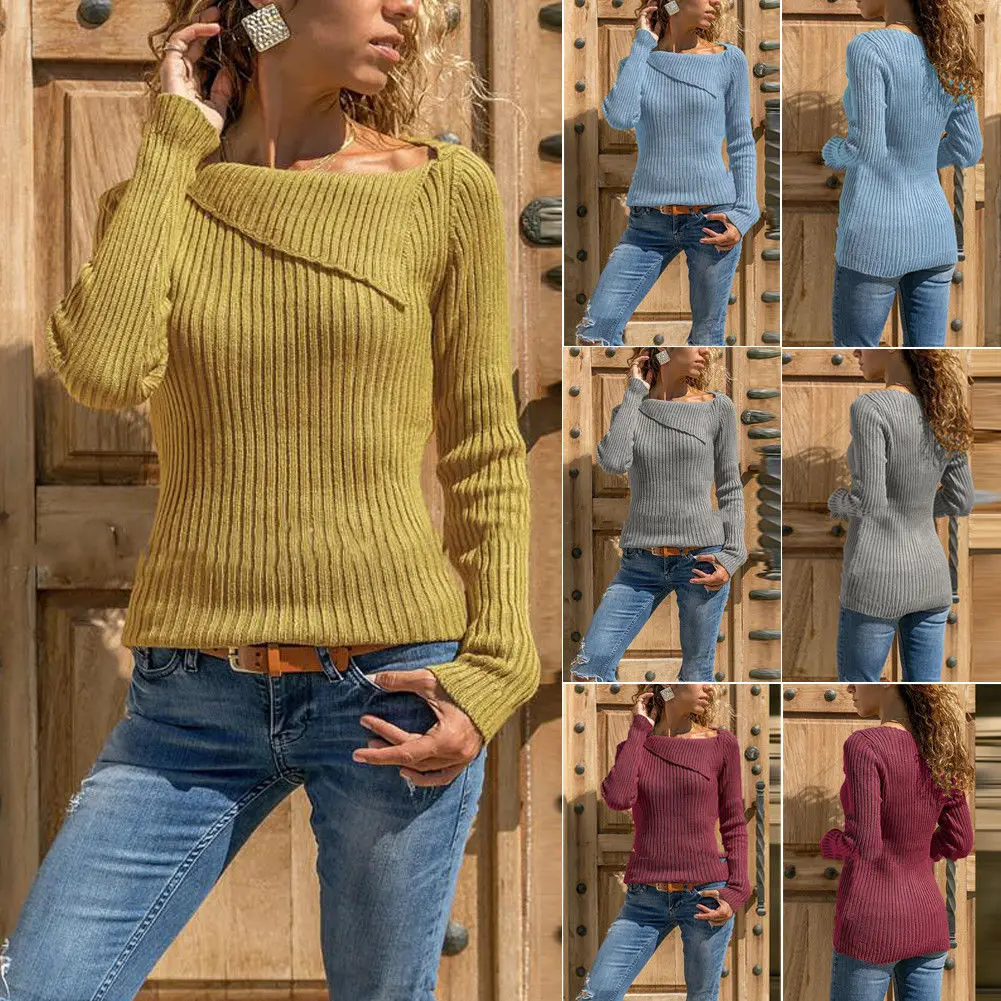 Новый Зимний женский вязаный свитер с длинным рукавом модный джемпер Женский