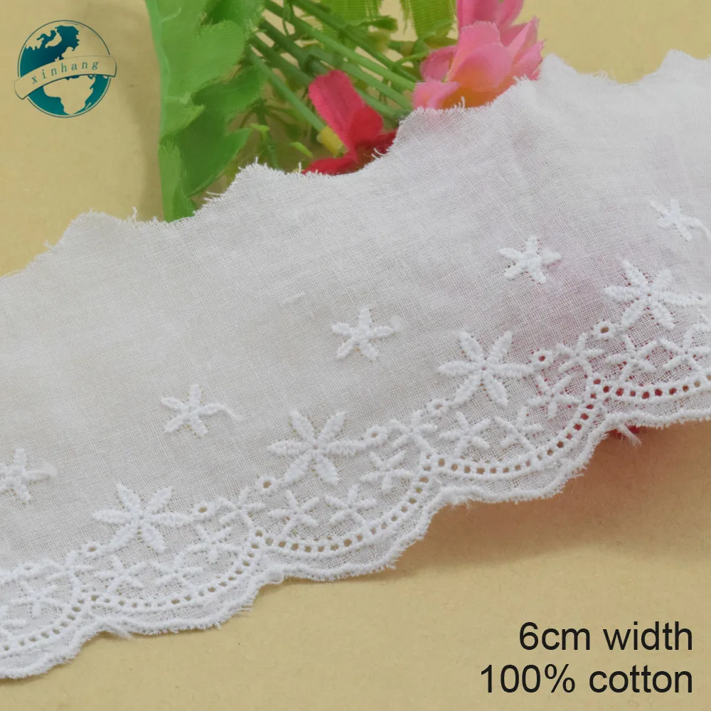 

5yards 6cm width 100% cotton embroidery lace french lace ribbon fabric guipure diy trims warp knitting sewing Accessories#3232