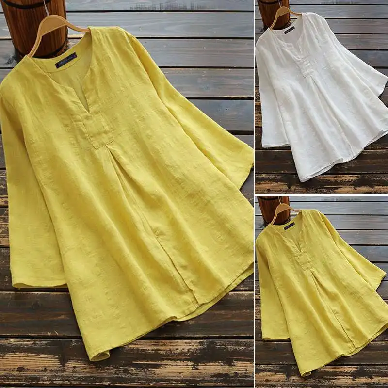 

2022 ZANZEA Women Tops Blouse Female Shirt Casual Cotton Linen Solid Blusas Ladies Work Office Plain Shirts Tunic Tops