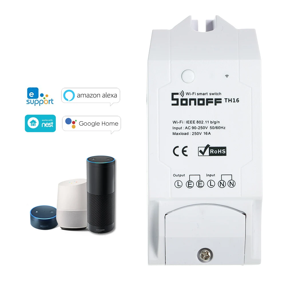 Умный Wi-Fi переключатель SONOFF TH16 16 А/3500 Вт мониторинг температуры и влажности