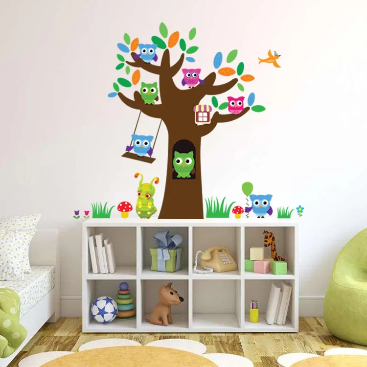 Cartoon Forest Tree Branch Animal Owl Wall Stickers For Kids Rooms Boys Girls Children Bedroom Home Decoration | Дом и сад