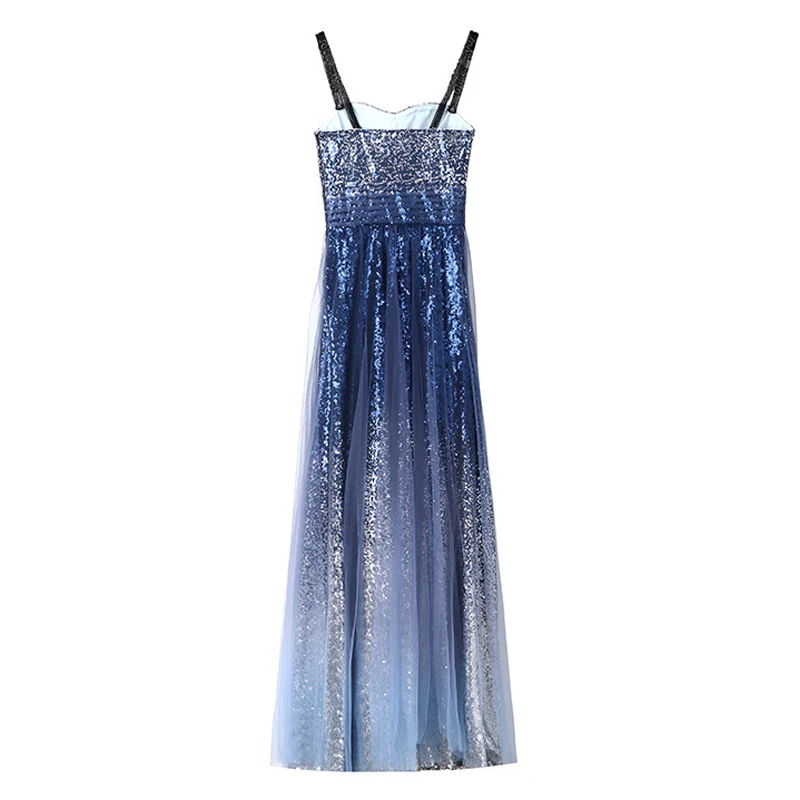 2019 весеннее роскошное женское сексуальное платье с пайетками на бретельках SkyBlue