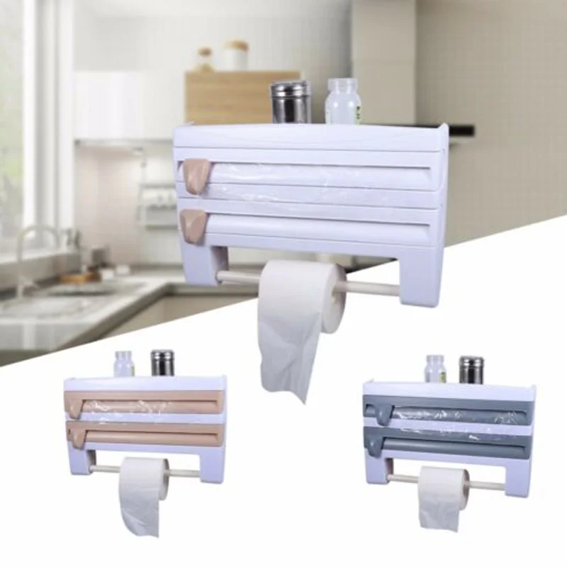

Triple Roll Paper Dispenser Cling Film Tin Foil Towel Holder Rack Wall Mounted