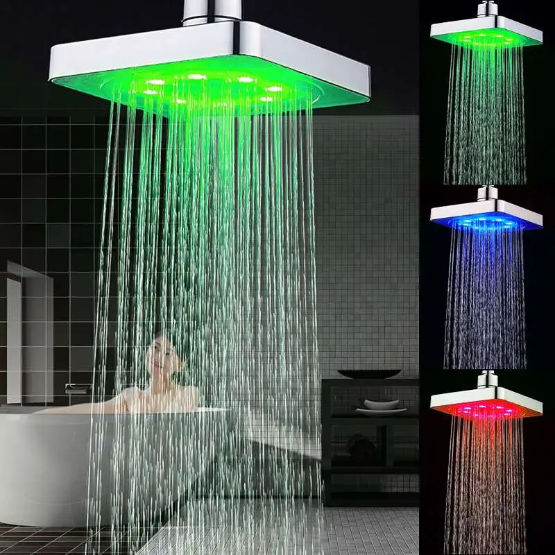 

Xueqin 3Colors LED Temperature Changing Square Rainfall Shower Head Spary Light Water Sprinkler Bathroom Wall Mounted