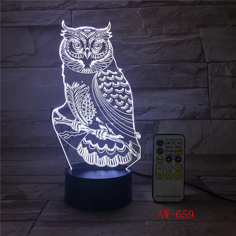 3D светодиодный ночник s spirial Owl с 7 цветами светильник для украшения дома