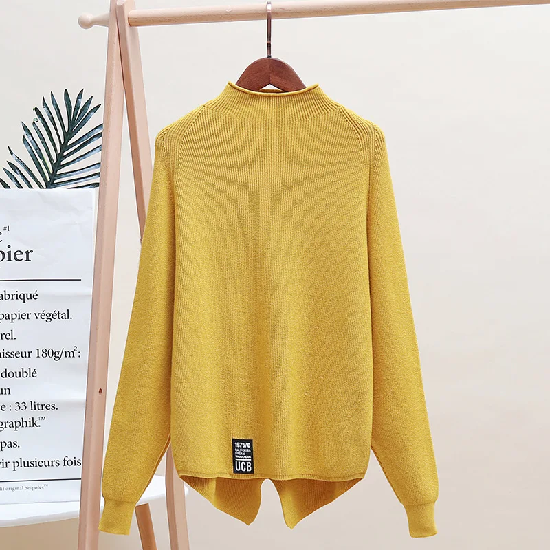 Casual Style Knitted Sweater Ladies Long Sleeved Solid Color Loose Irregular Pullovers Sweaters | Женская одежда