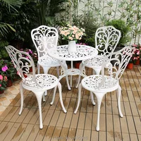 Best selling Cast Aluminum 4 chairs with table coffee set butterfly design garden furniture dining set ( white,black ,bronze)