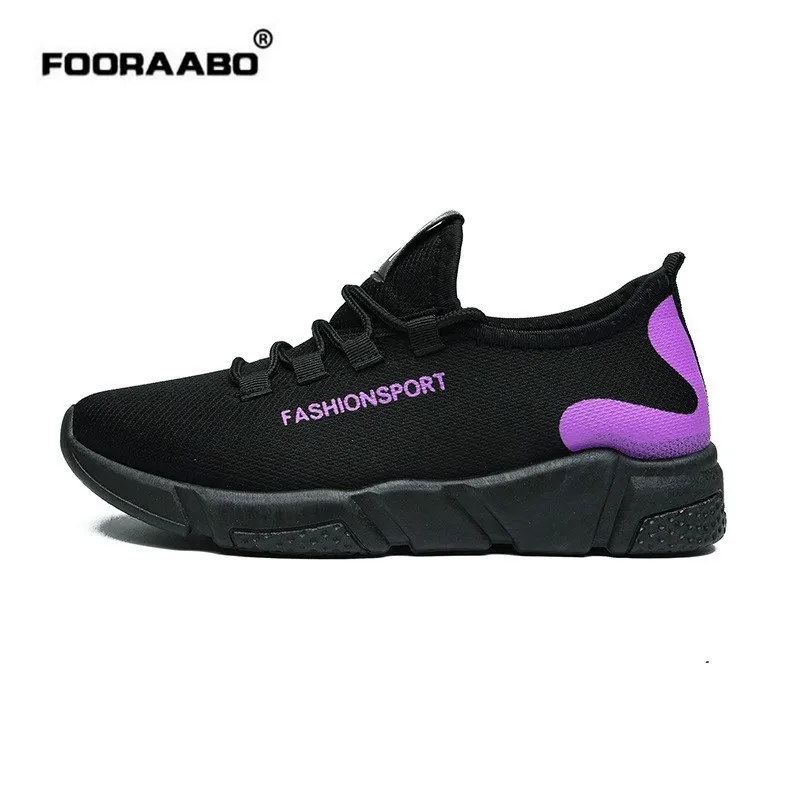 Женские кроссовки для бега Fooraabo черные спортивные дышащая обувь на шнуровке 2018 |