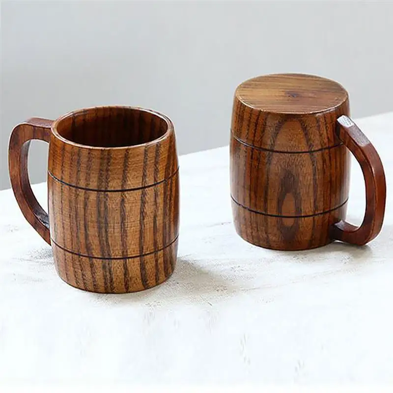 

5PCS Quality Natural Wood Coffee Mug Classical Handmade Wooden Coffee Beer Mug High Wine Tea Milk Beer Cup Drinking Mugs 350ml