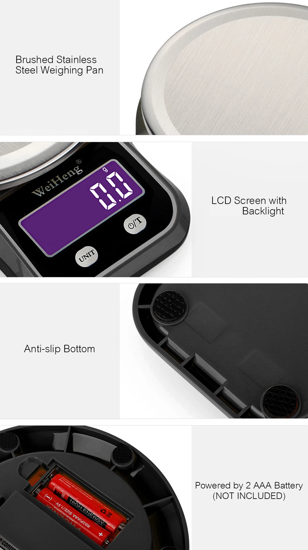 Портативные электронные весы WeiHeng цифровой кухонный безмен с чашей максимальный