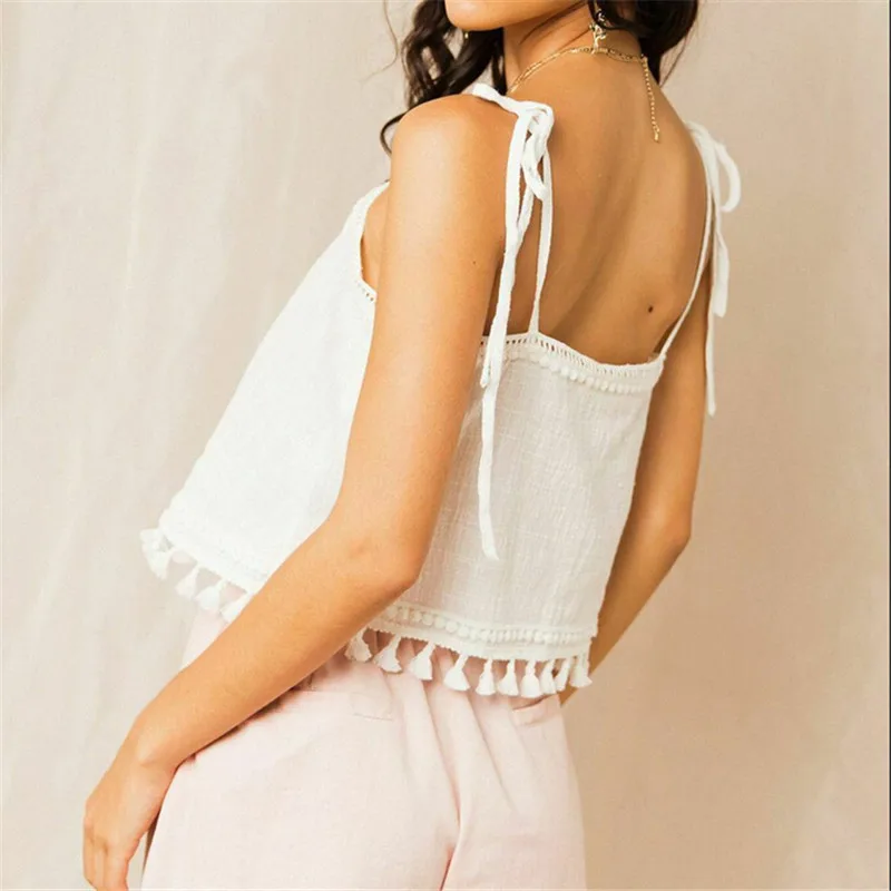 Женский топ на бретельках Boho белый без рукавов с открытой спиной летняя