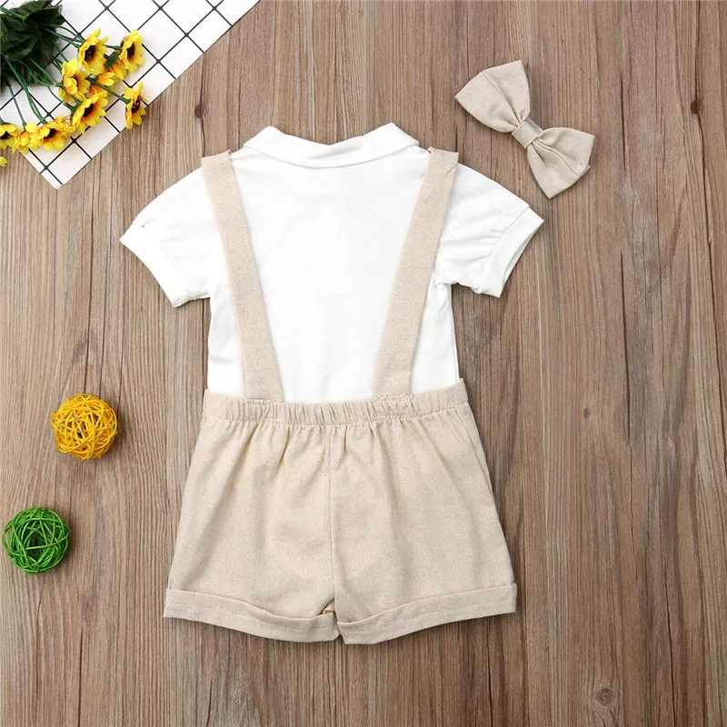 Fashion Baby Boy Summer Clothes Outfits Infant Gentleman Suit Bow Tie Shirt Suspenders Shorts Pants Comfy Outfit Set |
