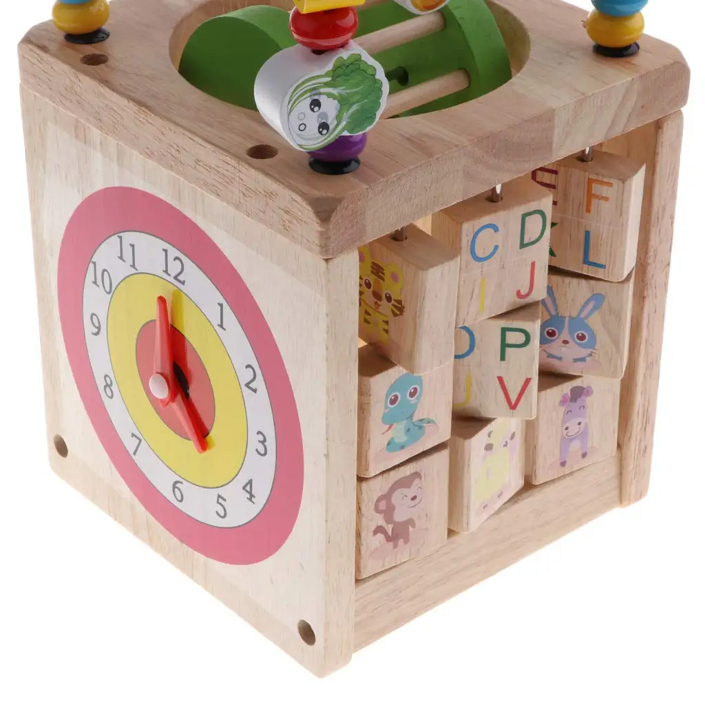 5 in 1 Multifunctional Wooden Cube Toy Abacus Clock Bead Labyrinth Game Early Learning Educational Toys for Children Kids |