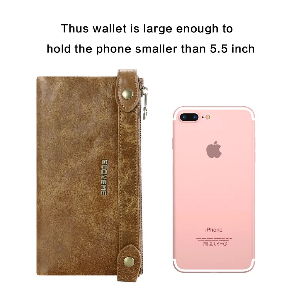 FLOVEME универсальный кошелек из натуральной кожи на молнии для iPhone X 8 Plus 7plus 6 6s 5