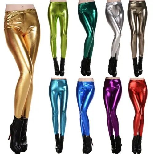 Женские узкие блестящие брюки в стиле панк|Брюки| |