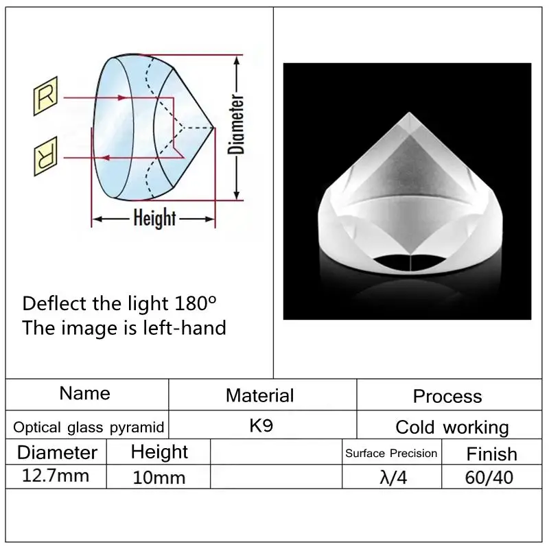 Optical Glass Pyramid Prism K9 12.7mmx10mm Physics Refractor Light Spectrum Medicine | Канцтовары для офиса и дома