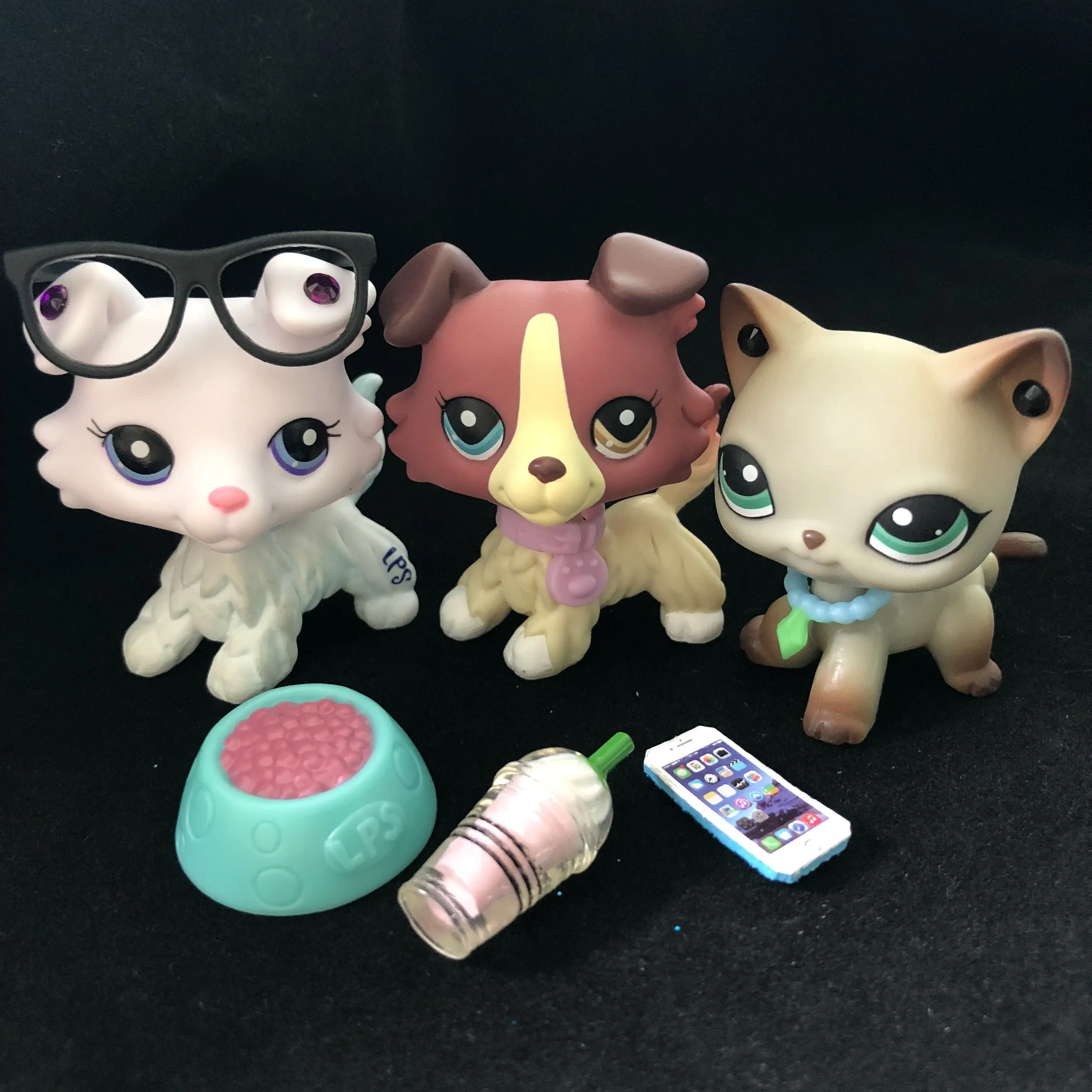 Мультяшные животные 3 штуки фигурки #391 # New Collie #1262 + 8 шт. аксессуары | Игрушки и