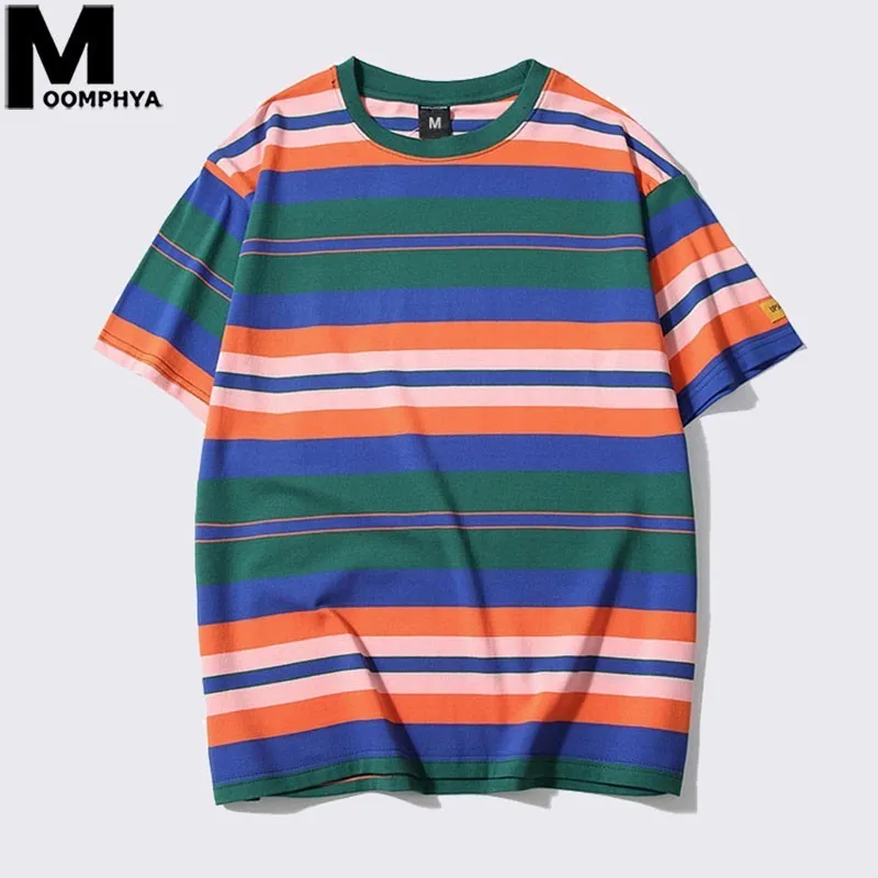 

Moomphya 2019 New Colour Stripes Short Sleeve t shirt men Streetwear Hip Hop Men T-Shirt Summer tshirt Cotton Casual Tops Tees