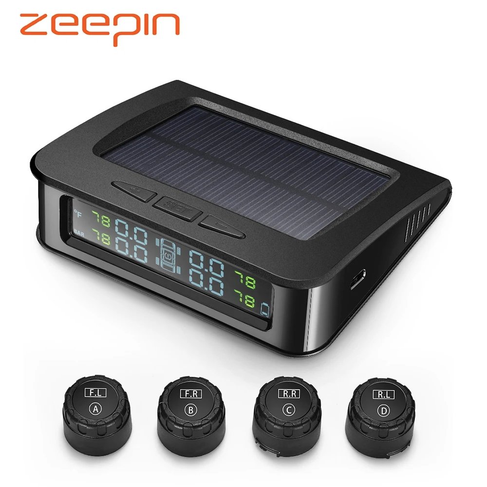 Солнечная энергия автомобиля TPMS 4 внешние датчики беспроводная система контроля
