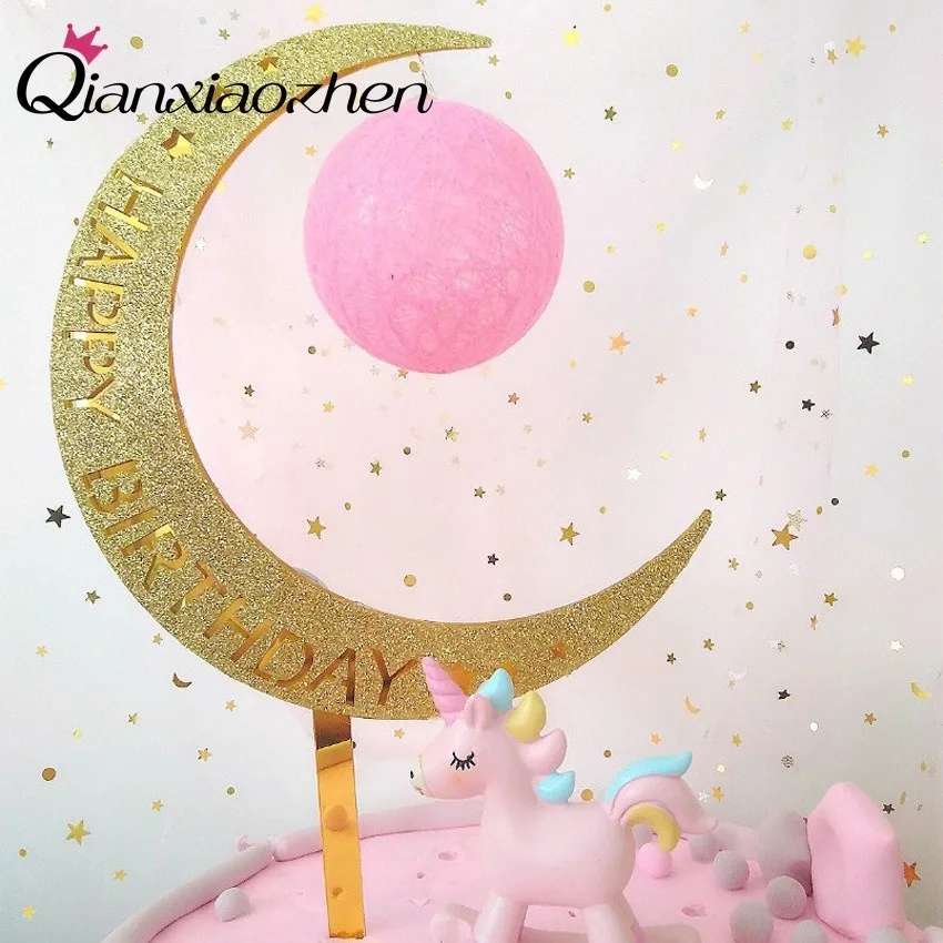 Qianxiaozhen Moon Топпер для торта С Днем Рождения украшения вечеринки дня рождения