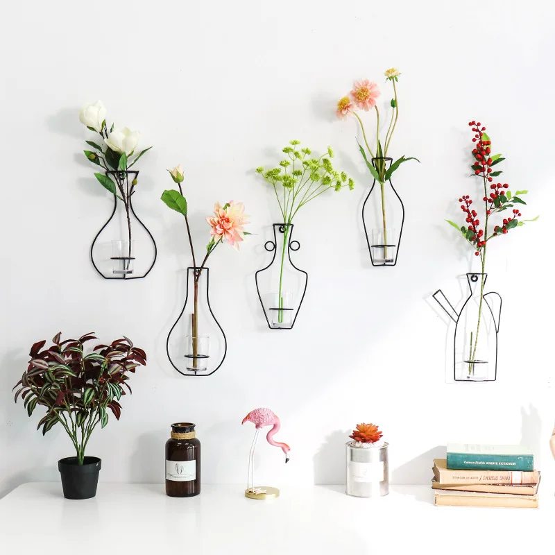 

Nordic Iron Shelving Wall hanging Flower Vase Garden Modern Brief Creative Wall Home Decor Flower Vase Planter Gifts