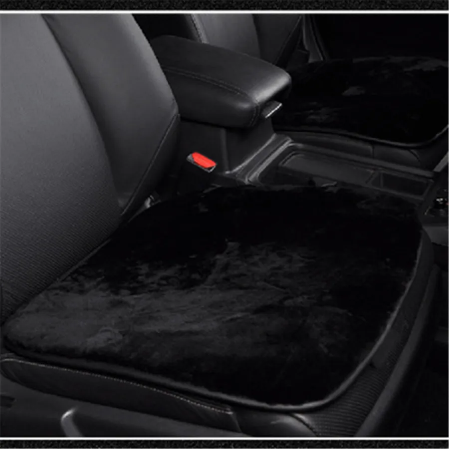 

Black Non-slip Base Real Sheepskin Short Wool Car Seat Warm Cover Chair Cushion