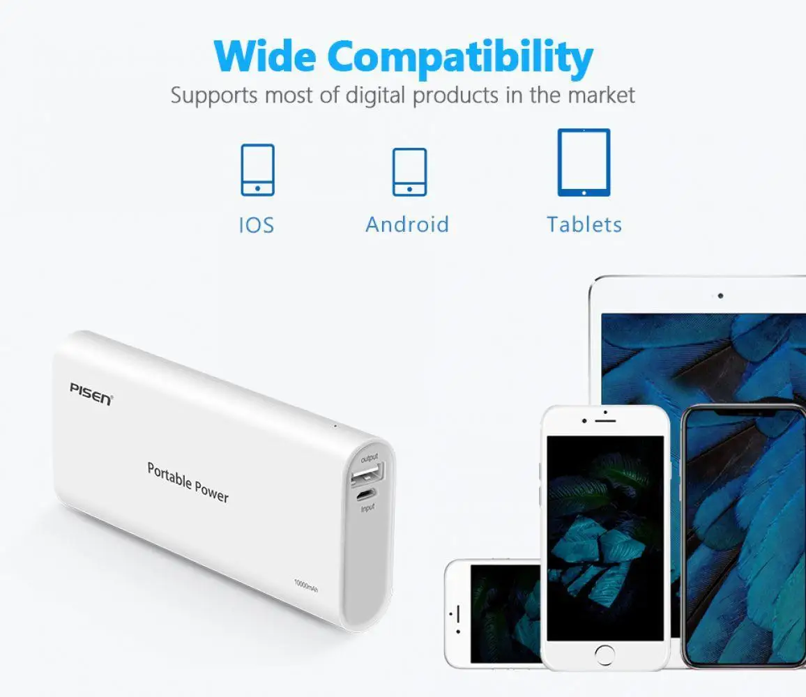 PISEN 10000mAhPower Bank с светодиодный для Xiaomi Iphone samsung портативное зарядное устройство Powerbank Poverbank Внешняя батарея Mobile